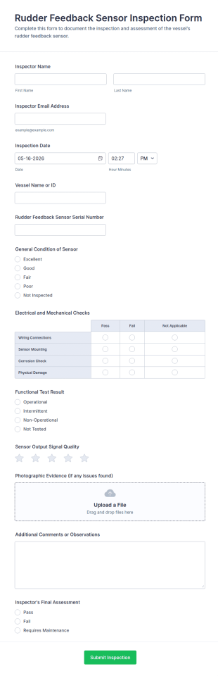 Rudder Feedback Sensor Inspection Form Template