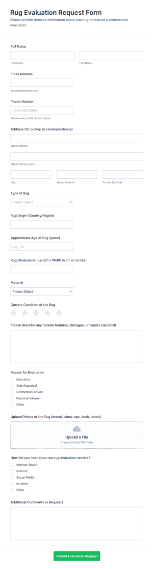 Rug Evaluation Request Form Template