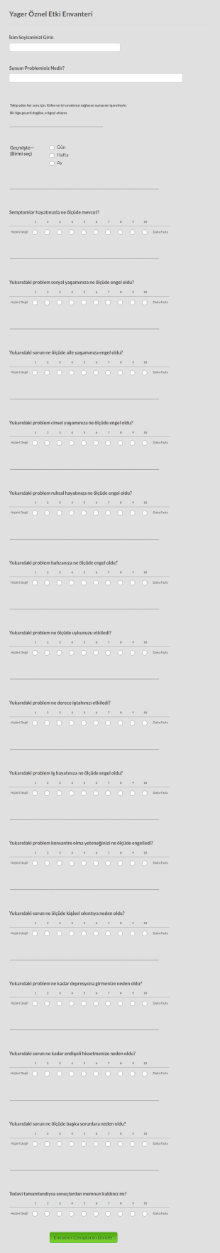 Ruh Sağlığı Anketi Form Şablonu
