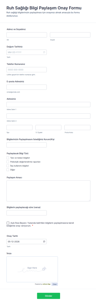 Ruh Sağlığı Bilgi Paylaşım Onay Form Şablonu