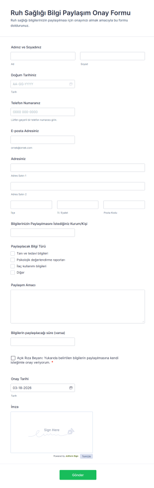 Ruh Sağlığı Bilgi Paylaşım Onay Form Şablonu