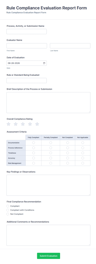 Rule Compliance Evaluation Report Form Template
