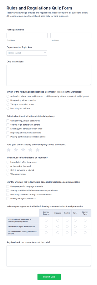 Rules And Regulations Quiz Form Template