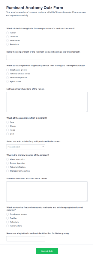 Ruminant Anatomy Quiz Form Template
