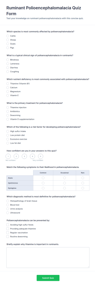 Ruminant Polioencephalomalacia Quiz Form Template