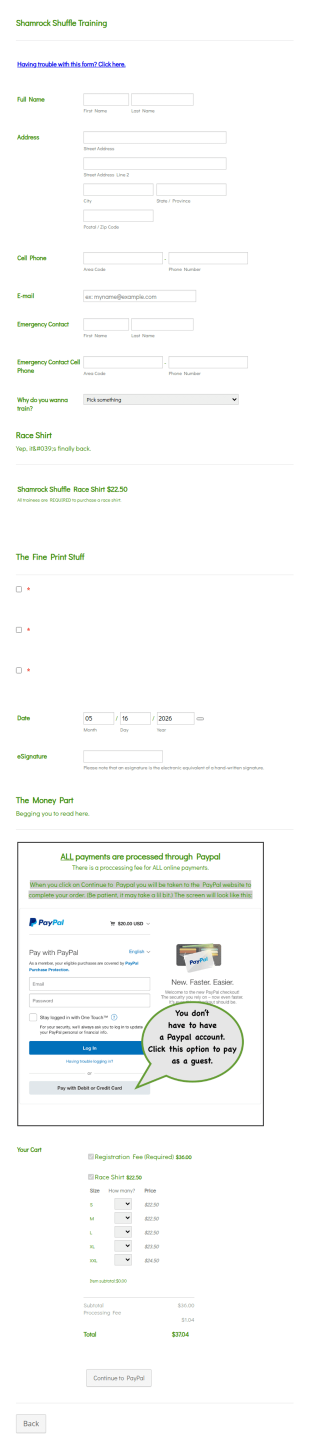 Running Training Program Registration Form Template