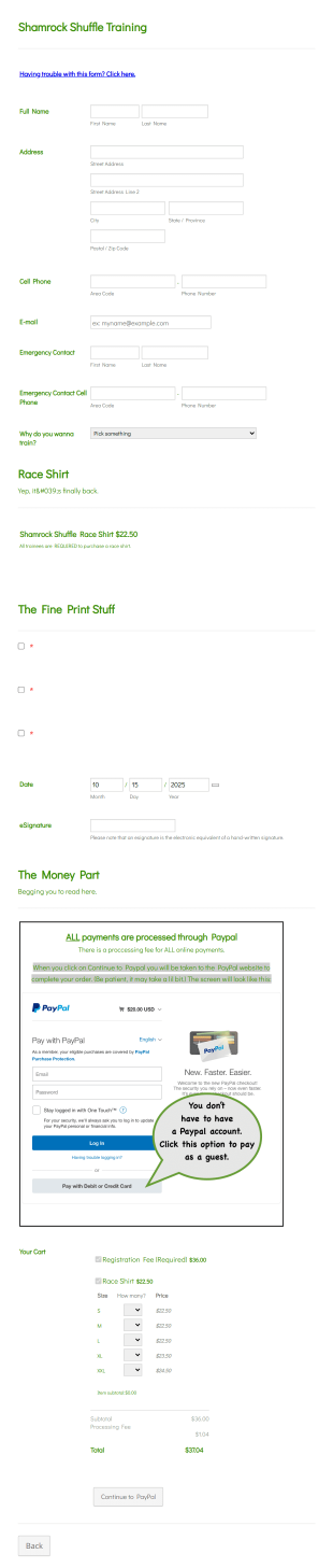 Running Training Program Registration Form Template