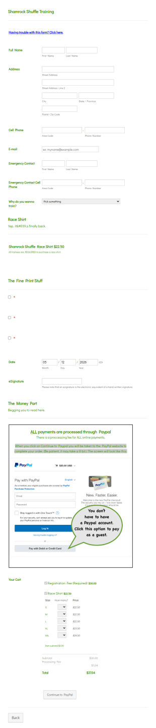 Running Training Program Registration Form Template