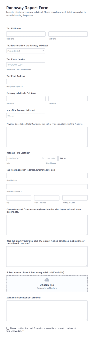 Runaway Report Form Template