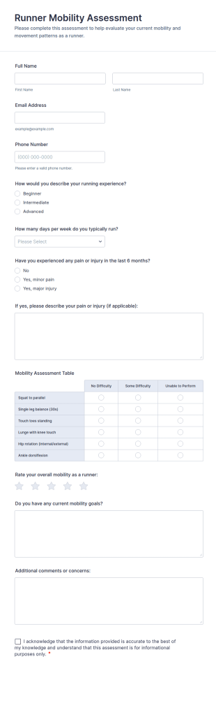 Runner Mobility Assessment Form Template