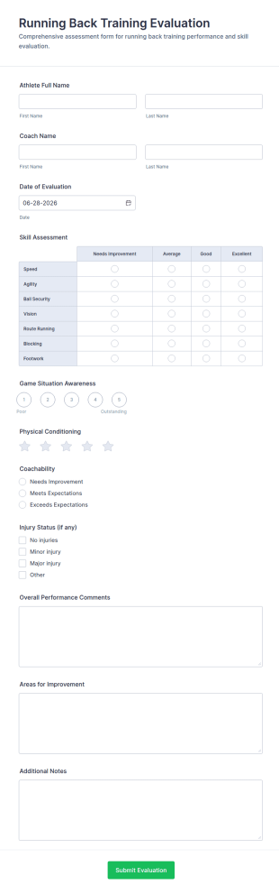 Running Back Training Evaluation Form Template