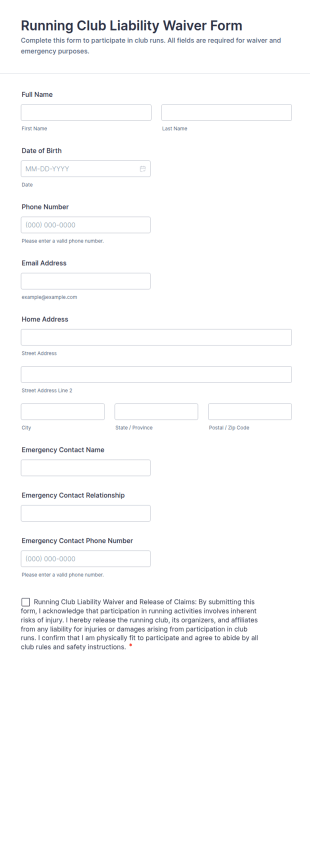 Running Club Liability Waiver Form Template