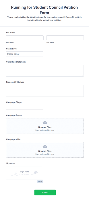 Running For Student Council Petition Form Template