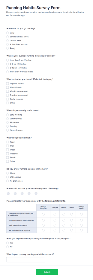 Running Habits Survey Form Template
