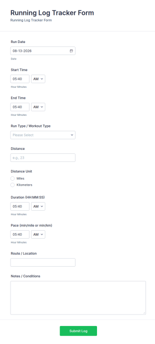 Running Log Tracker Form Template