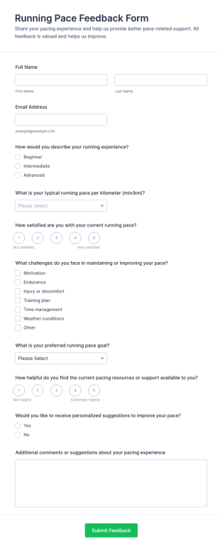 Running Pace Feedback Form Template