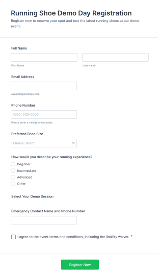 Running Shoe Demo Day Registration Form Template