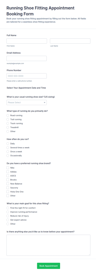 Running Shoe Fitting Appointment Booking Form Template