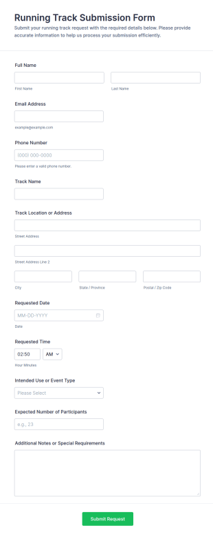 Running Track Submission Form Template