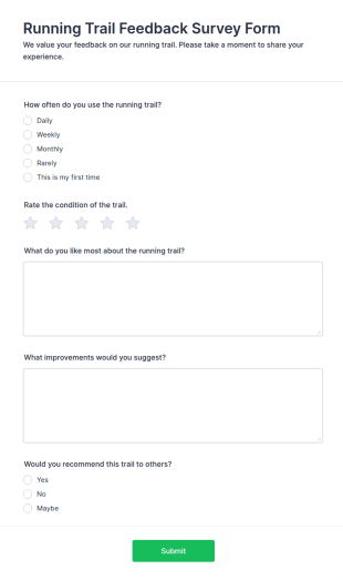 Running Trail Feedback Survey Form Template