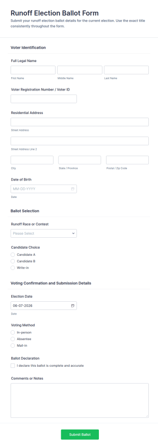 Runoff Election Ballot Form Template