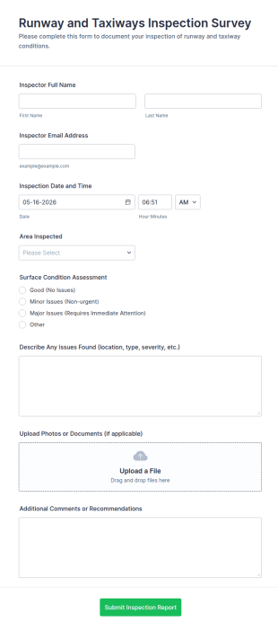 Runway And Taxiways Inspection Survey Form Template
