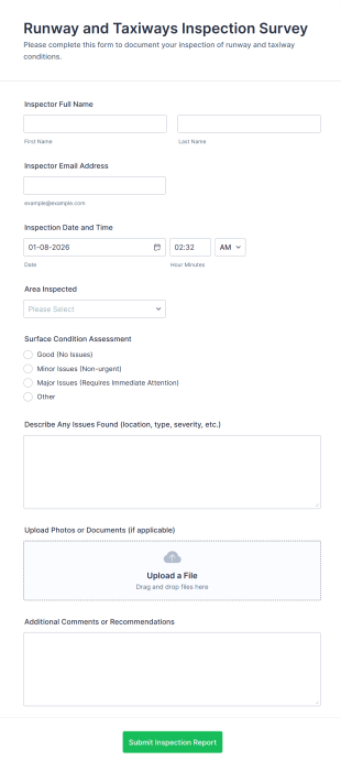 Runway And Taxiways Inspection Survey Form Template