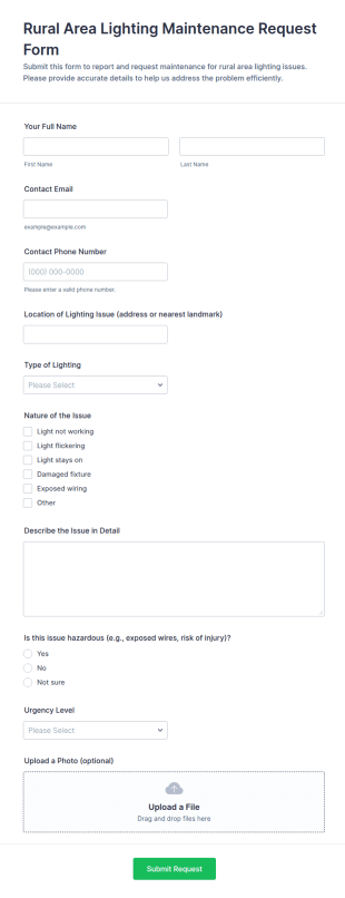 Rural Area Lighting Maintenance Request Form Template