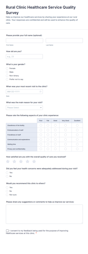 Rural Clinic Healthcare Service Quality Survey Form Template