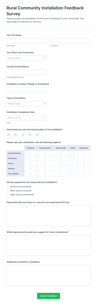 Rural Community Installation Feedback Survey Form Template