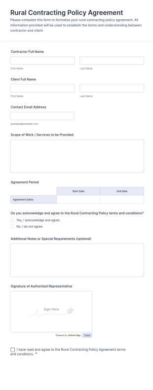 Rural Contracting Policy Agreement Form Template