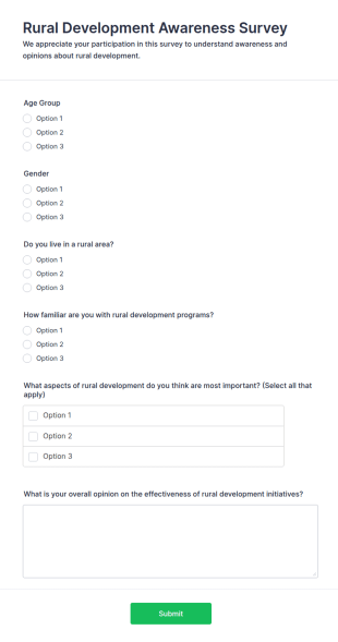 Rural Development Awareness Survey Form Template