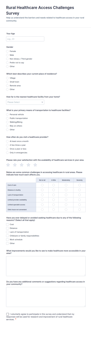 Rural Healthcare Access Challenges Survey Form Template