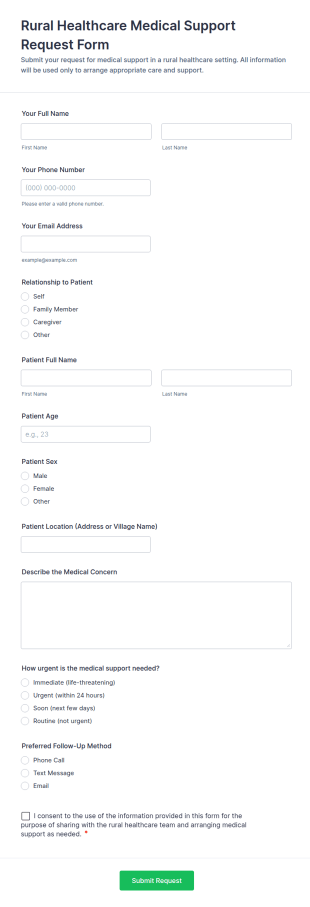 Rural Healthcare Medical Support Request Form Template