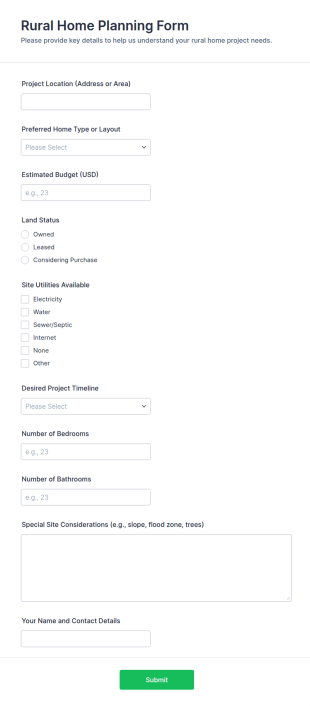 Rural Home Planning Form Template