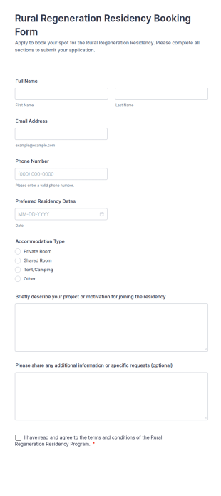 Rural Regeneration Residency Booking Form Template
