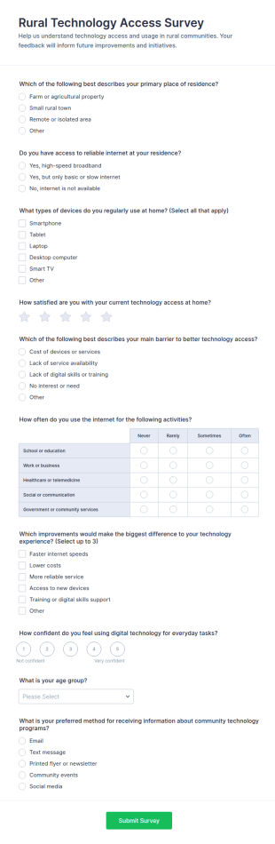 Rural Technology Access Survey Form Template