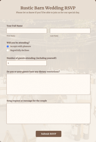 Rustic Barn Wedding RSVP Form Template