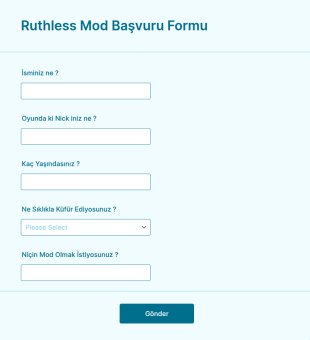 Ruthless Mod Başvuru Form Şablonu