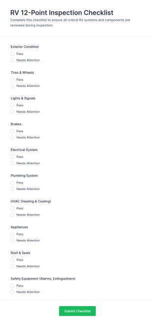 RV 12 Point Inspection Checklist Form Template