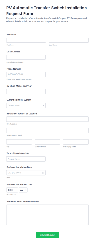 RV Automatic Transfer Switch Installation Request Form Template