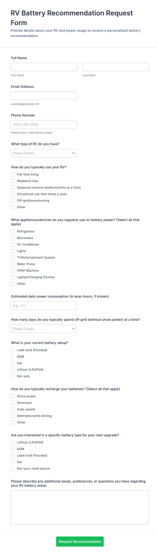 RV Battery Recommendation Request Form Template