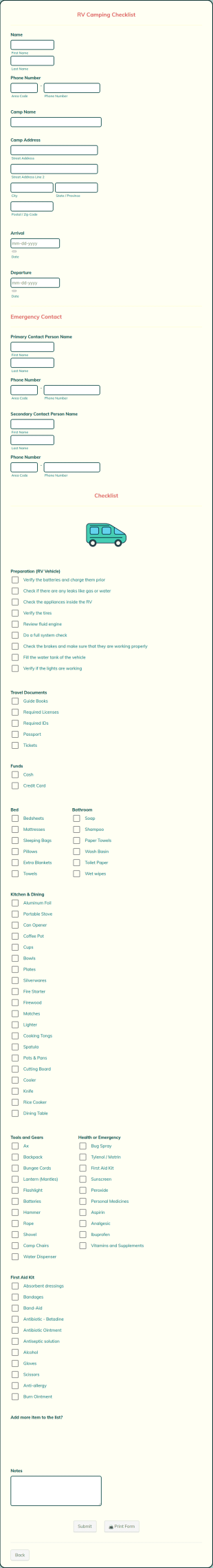 RV Camping Checklist Template