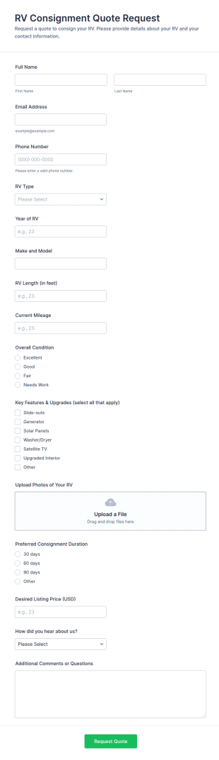 RV Consignment Quote Request Form Template