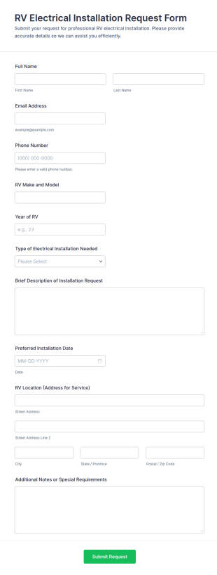 RV Electrical Installation Request Form Template
