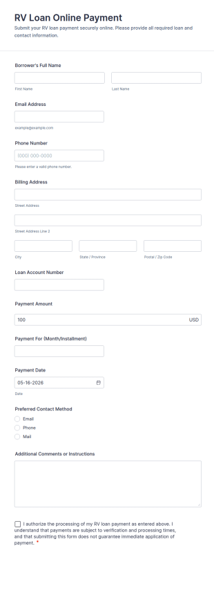 RV Loan Online Payment Form Template