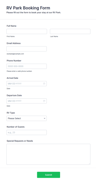 RV Park Booking Form Template