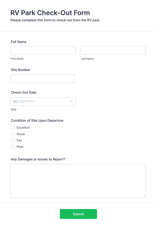 RV Park Check Out Form Template