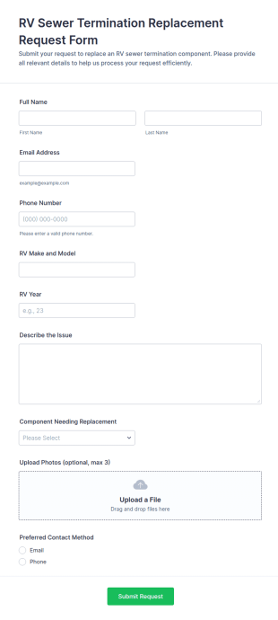 RV Sewer Termination Replacement Request Form Template