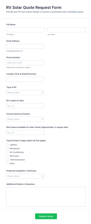 RV Solar Quote Request Form Template